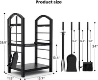 Scaffale in legno Garvee per uso interno ed esterno con attrezzi per camino, 40x30x75 cm, nero, resistente