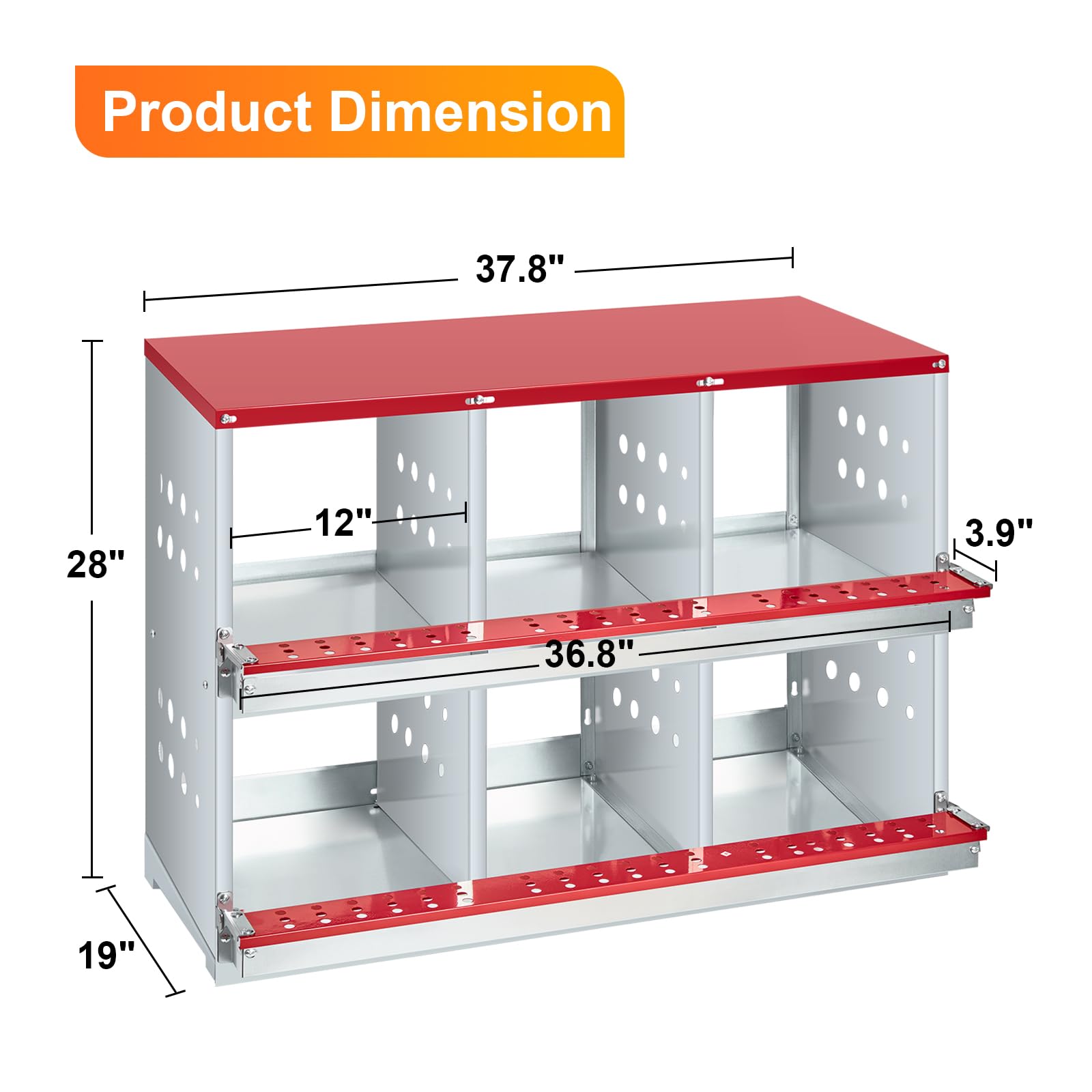 Nido per polli Garvee, 6 scomparti, acciaio zincato, ventilato, robusto, per polli e conigli nel pollaio, grande, metallo