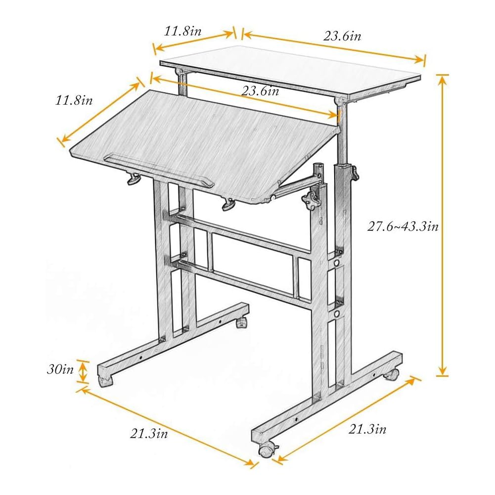 Scrivania in piedi Garvee, altezza regolabile, 60x60x70-110 cm, scrivania mobile per computer con 4 ruote per casa e ufficio, inclinabile, bianca