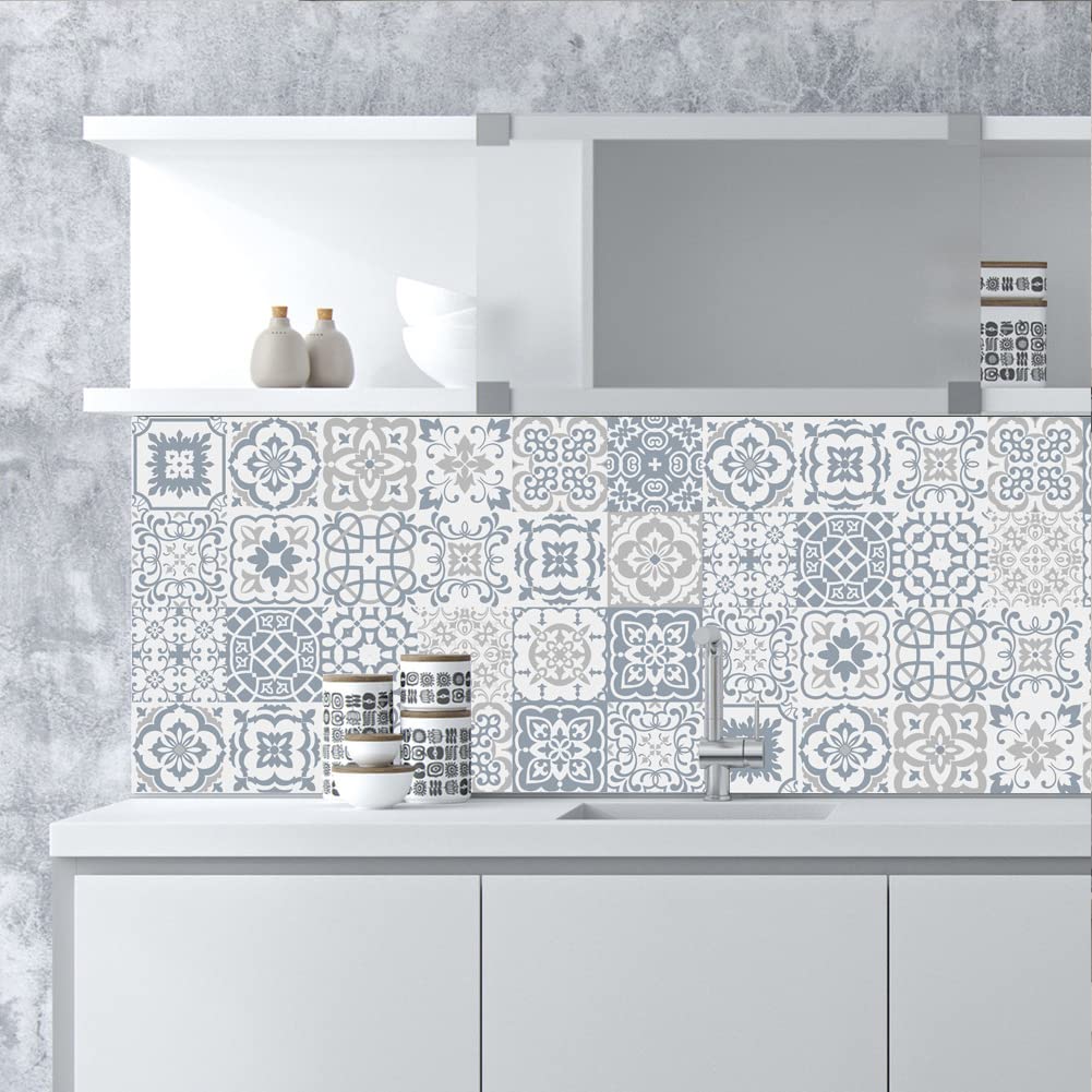 GARVEE 24 pezzi adesivi per piastrelle in vinile autoadesivi vintage per cucina e bagno 10x10 cm grigio resistenti all'acqua e al calore
