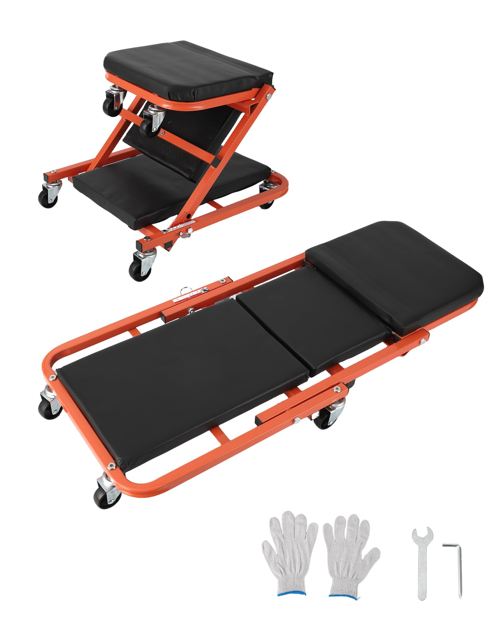 Sedile Garvee Z-Creeper da 36" con ruote, sedile da officina pieghevole 2 in 1, telaio in acciaio, ergonomico, pieghevole, capacità di carico di 330 libbre, nero, per riparazione auto