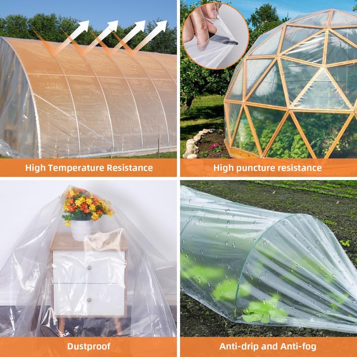 Garvee Lámina Transparente Polietileno Invernadero 6 Mil Extra Gruesa Resistente UV Anti-Goteo Jardín Granja 4,87x7,62 m