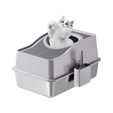 Lettiera per gatti Garvee in acciaio inox extra large con controllo degli odori, antigraffio, rimovibile, antiscivolo, per uso domestico, grigia, design con ingresso dall'alto - grigio