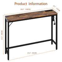 Consolle stretta Garvee con USB e presa di corrente, in legno e metallo vintage, per corridoio e soggiorno, 100x23x80 cm