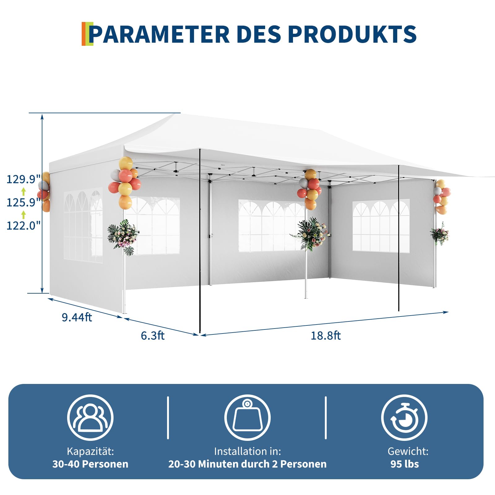 Gazebo 3x6M pop-up Garvee Heavy Duty tenda a baldacchino con 6 pannelli laterali rimovibili per feste commerciali, altezza regolabile, finestre trasparenti, nero