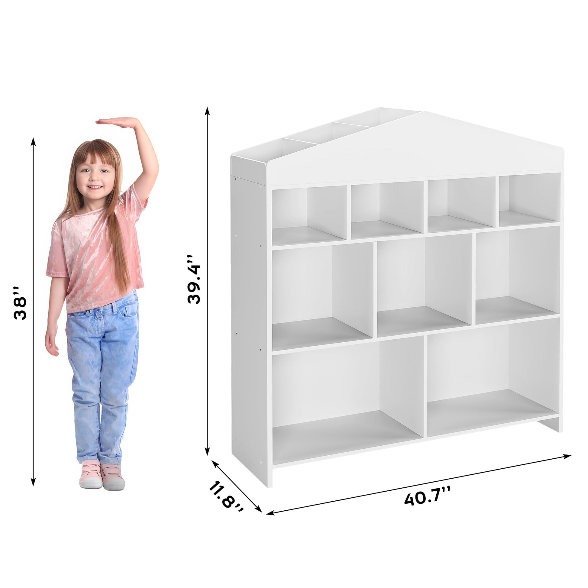 Garvee Libreria per Bambini con 9 Cubi di Stoccaggio, Organizer Giocattoli, Design a Casetta, Legno Robusto, Antiribaltamento, Facile da Pulire, per Cameretta e Asilo, 39.4x40.7x11.8 Pollici, Naturale