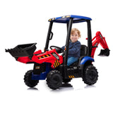 Garvee Escavatore Elettrico 4 in 1 JCB 12V per Bambini, Telecomando, Sedile Regolabile, Pala Anteriore, Rosso e Blu
