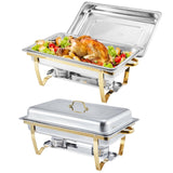 Garvee Chafing Dishes Buffet Set da 2, 8 Qt in acciaio inossidabile con controllo della temperatura, solido, telaio e coperchio con cerniera - Oro