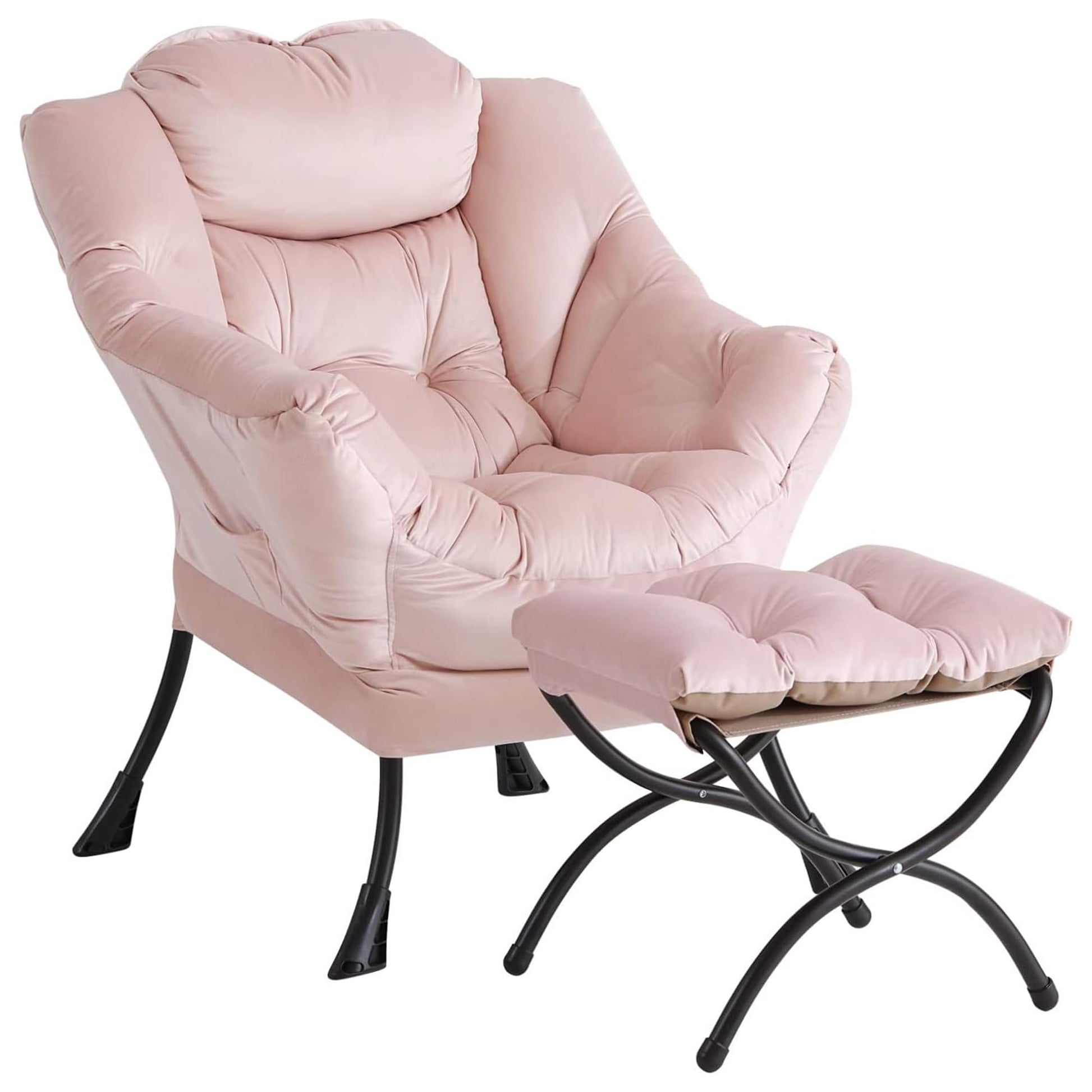 Sedia girevole Garvee con poggiapiedi, rosa, ergonomica e stabile, per soggiorno e ufficio, in peluche, pieghevole