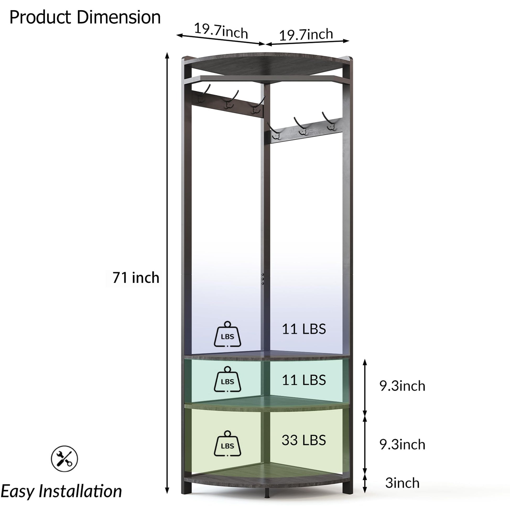 Armadio angolare Garvee con panca portascarpe, 6 ganci doppi, legno robusto, antiribaltamento, per corridoio e ingresso, 70,8 pollici, legno naturale