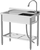 Garvee 99cm Lavello Autoportante in Acciaio Inox 304 con Rubinetto Antiruggine Professionale per Cucina Garage e Banco da Lavoro - Sliver