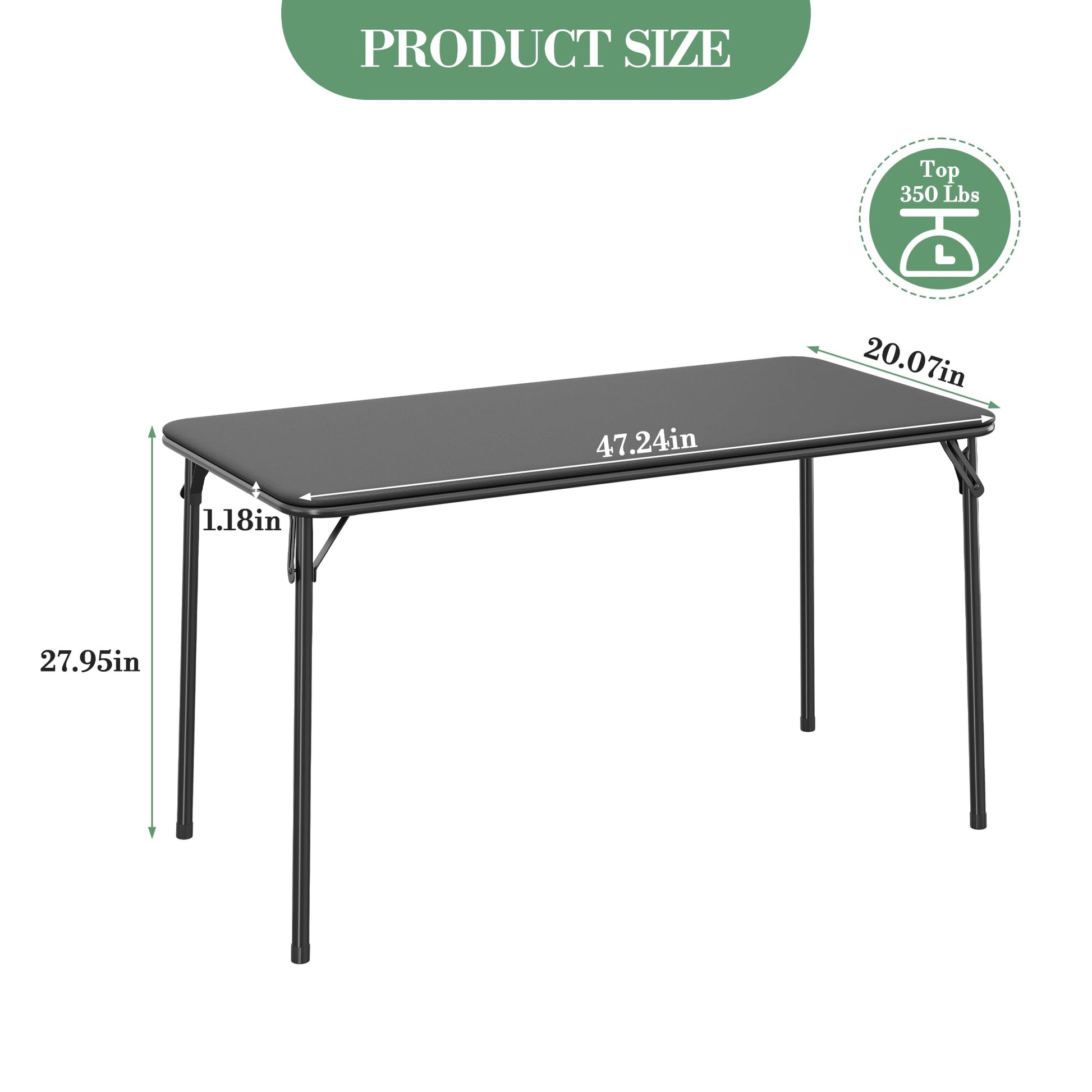 Tavolo pieghevole Garvee a 4 gambe con gambe in metallo, piano in similpelle, resistente per uso interno ed esterno, nero, salvaspazio