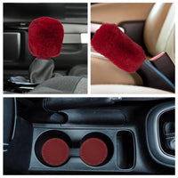 Garvee Set di 6 coprivolante morbidi con coprifreno a mano e portachiavi in peluche per interni auto, bordeaux, elastico, invernale