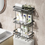 Organizzatore per bagno Garvee a 3 livelli sopra il WC, non richiede fori, robusto, salvaspazio, per bagni piccoli - Nero