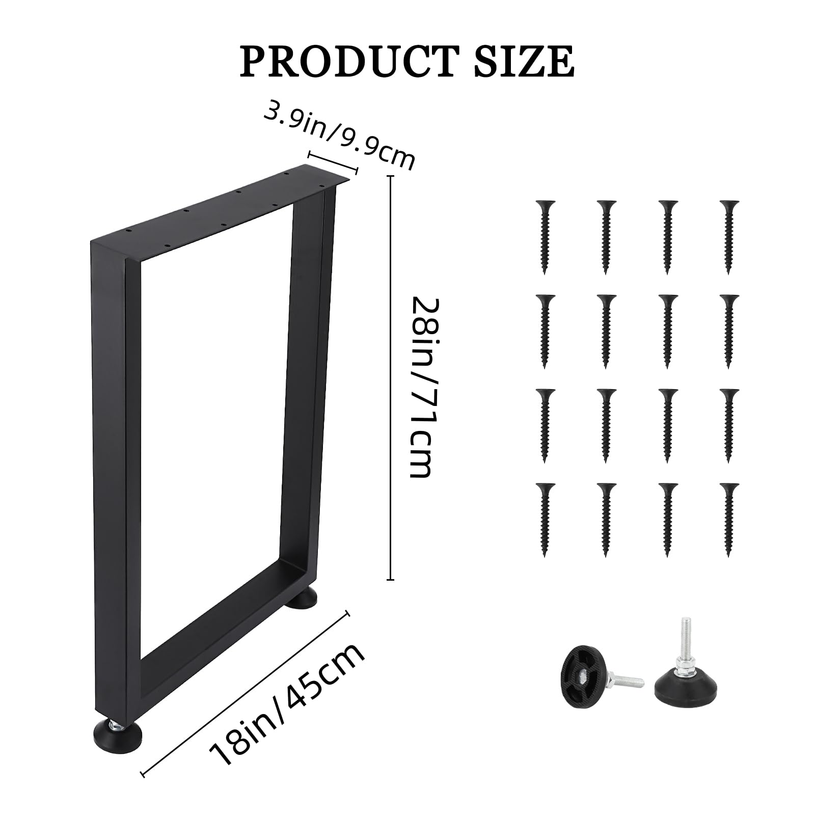 Gambe per tavolo in metallo Garvee da 28" regolabili, quadrate, resistenti, verniciate a polvere, per sala da pranzo e ufficio, nere