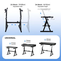 Supporto per tastiera Garvee a forma di Z regolabile in acciaio per 54-88 tasti, da palco e da studio, nero