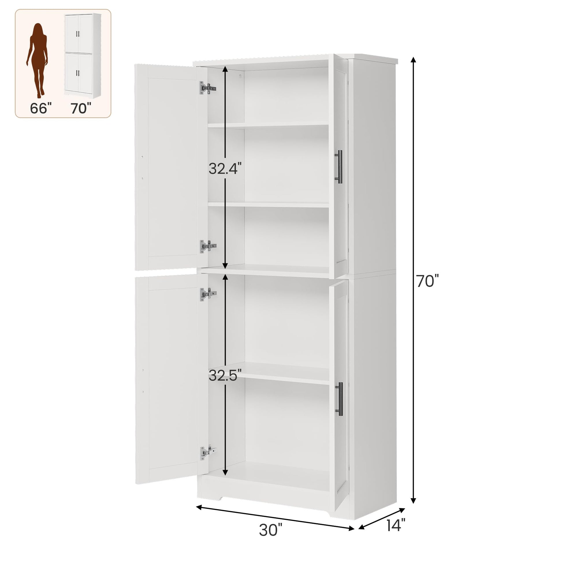 Garvee Armadio Dispensa Cucina 70 Pollici Mobile Legno MDF Bianco Per Cucina E Soggiorno