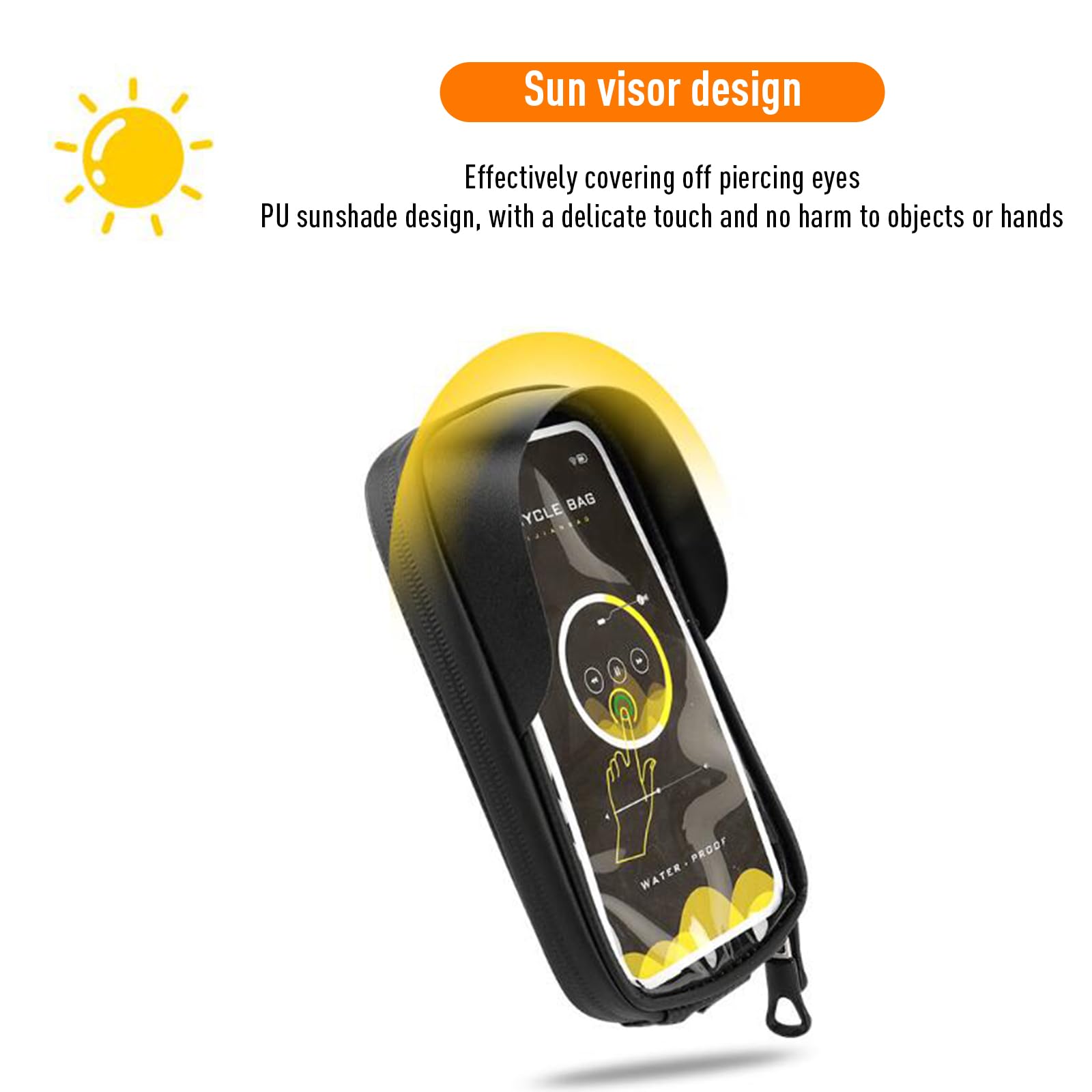 Garvee Sac de Cadre de Vélo Étanche Réfléchissant avec Support Téléphone TPU Sensible pour VTT et Cyclisme Urbain, Taille Adaptée Moins de 6,4 Pouces, Noir