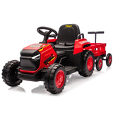 Trattore elettrico per bambini Garvee 12V con rimorchio staccabile, telecomando, doppi motori, fari a LED per giardino e cortile, 6 pneumatici, multicolore - rosso