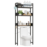 Garvee Scaffale Sopra WC 3 Ripiani in Legno con Cestino e Mensola, Organizer Bagno Salvaspazio, Bagni Piccoli, Struttura Metallica Robusta, Multicolore