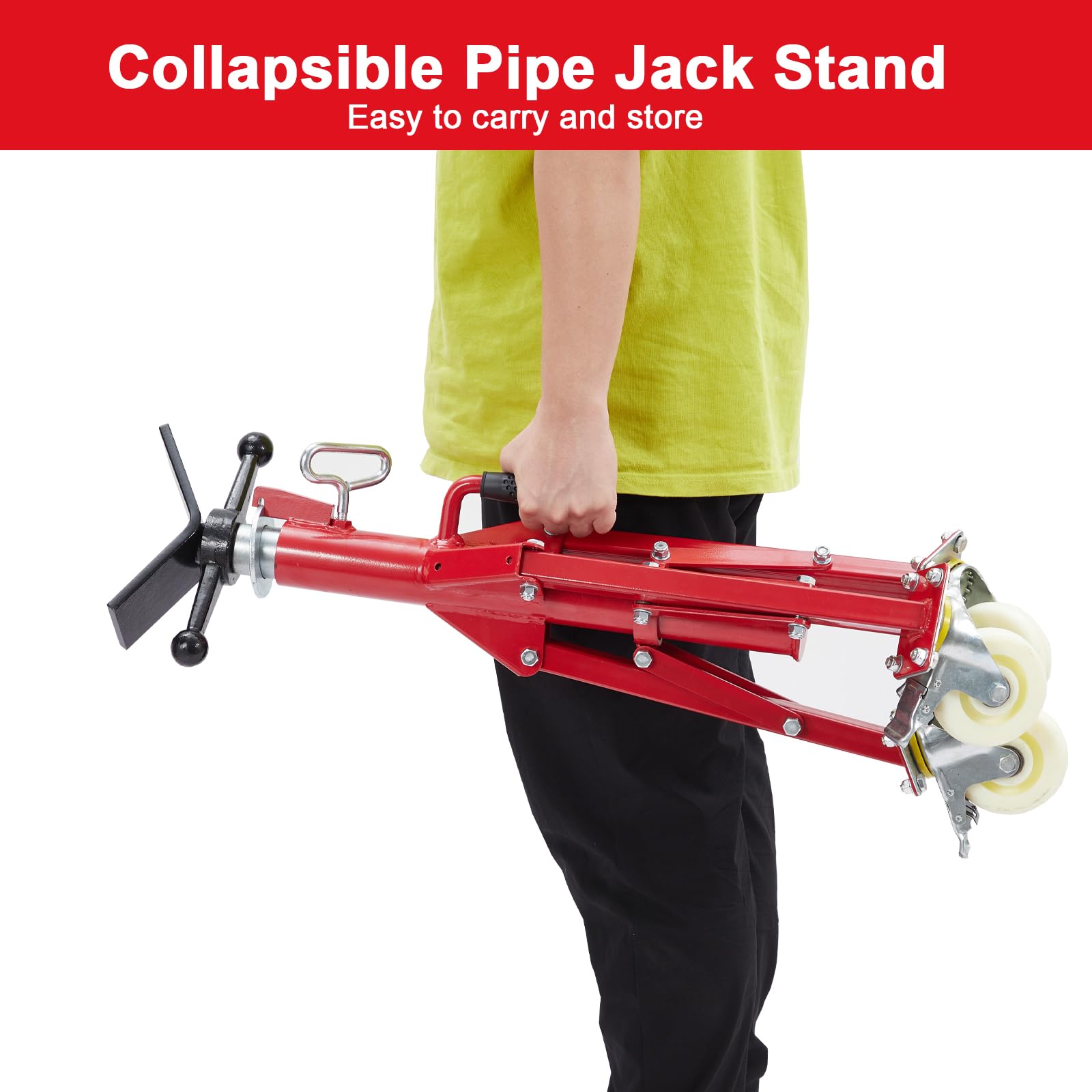 Supporto per tubi Garvee con testa a V, altezza regolabile da 28 a 52 pollici, pieghevole, acciaio, capacità di carico di 1100 libbre, con ruote, stabile, per saldatura, officina e industria