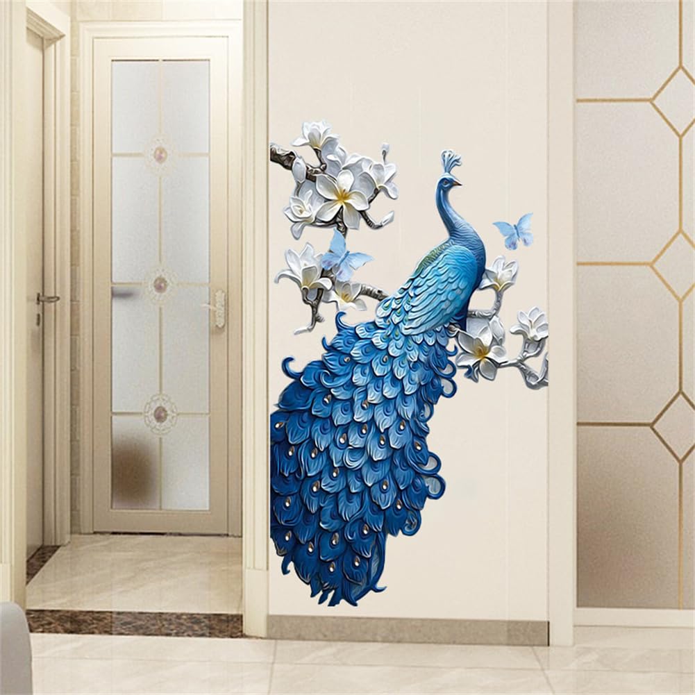 Adesivi murali Garvee con motivo a fiori di pavone, adesivi decorativi autoadesivi e rimovibili, 40 x 90 cm, colori vivaci, PVC resistente