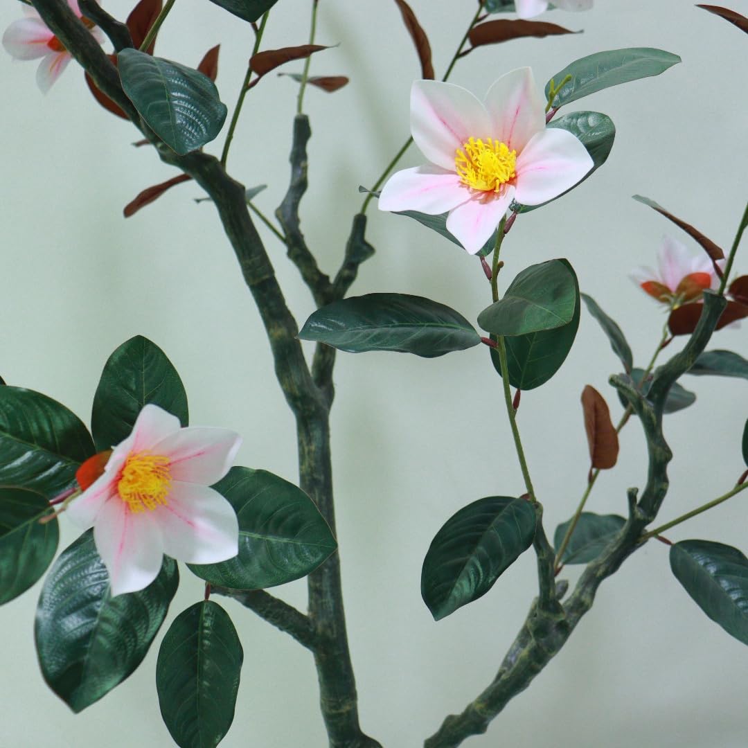 Albero di magnolia artificiale Garvee da 6 piedi con fiori e foglie in fiore, vaso robusto per soggiorno ufficio, verde