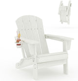 Garvee Sedia Adirondack Pieghevole HDPE Bianco con Portabicchiere per Patio e Giardino 76x74x90 cm - Bianco