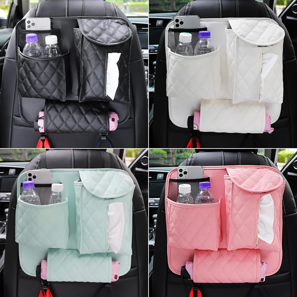 Garvee Organizer per seggiolino auto con portabicchieri, in pelle PU impermeabile, organizer da appendere al sedile posteriore per viaggi in famiglia, nero