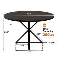 Tavolo da pranzo rotondo Garvee da 47 pollici con base in metallo per cucina e sala da pranzo, per 4-6 persone, piano in legno MDF, antigrafio, antiscivolo