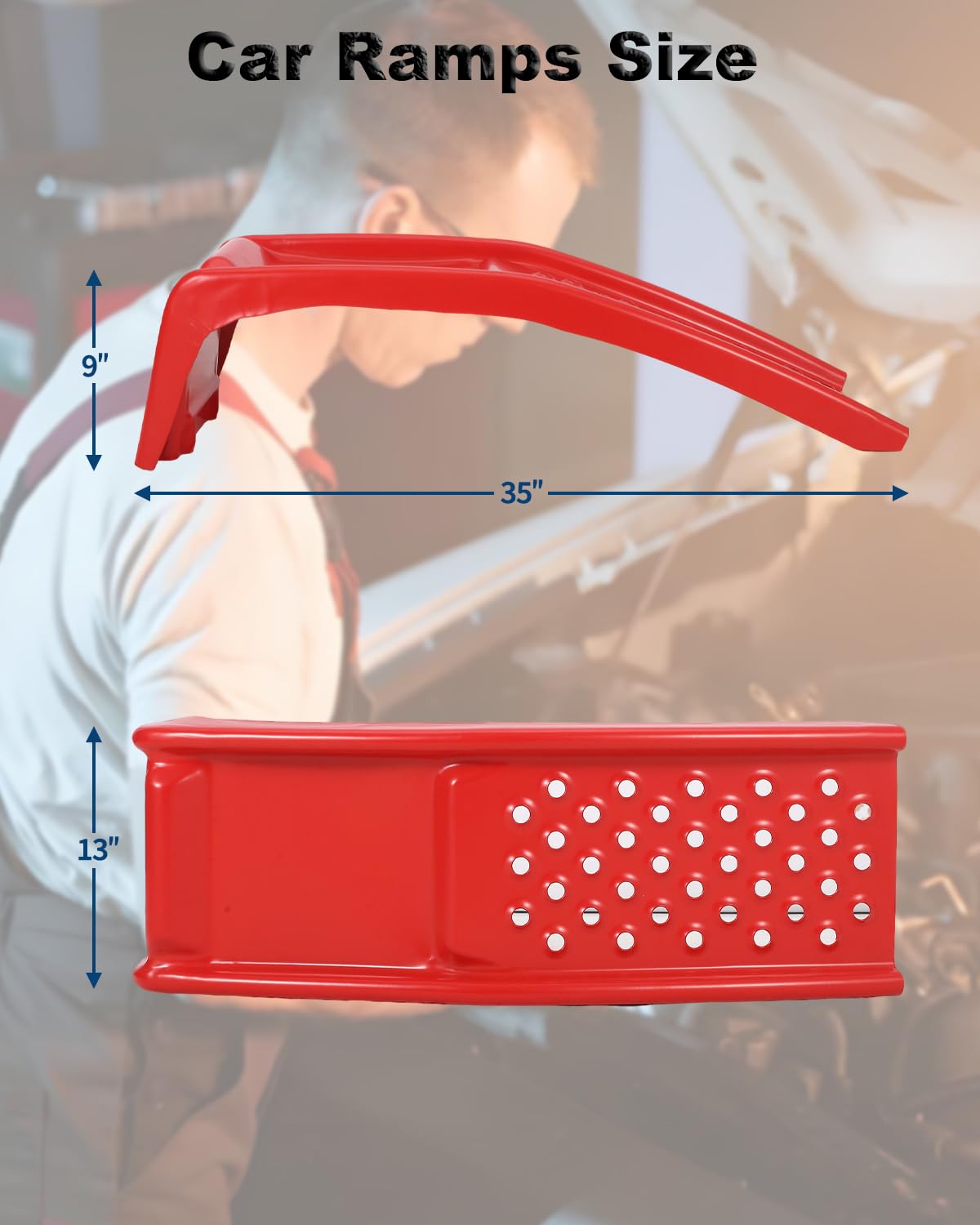 Set rampe per auto Garvee da 8000 libbre, 2 rampe in acciaio, altezza di sollevamento di 8 pollici, antiscivolo, robuste, rosse, 36"x13"x9", per officina e garage
