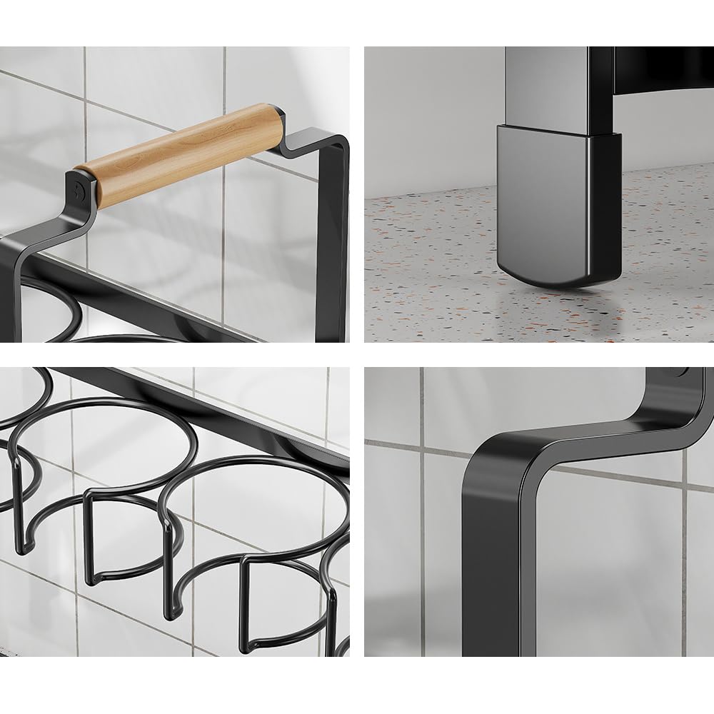 Organizzatore per bottiglie d'Acqua Garvee, portabicchieri a due livelli, scaffale portaoggetti in acciaio al carbonio con ripiano per piccole cucine piani di lavoro, nero, compatto