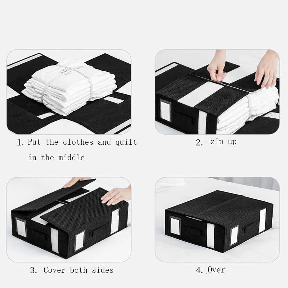 Borse portaoggetti Garvee per biancheria da letto e vestiti, organizer per cassetti sottoletto con finestra trasparente ed etichetta, color lino, flessibili e spaziose