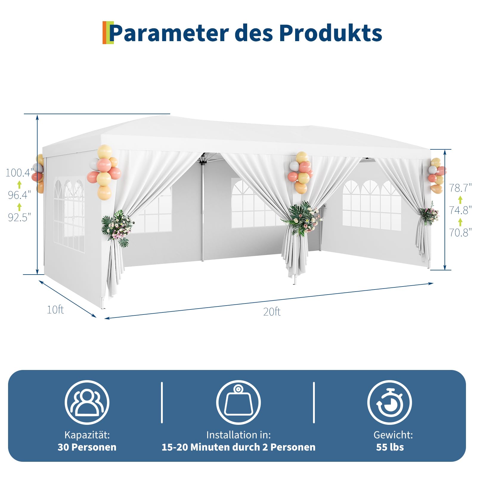 Gazebo 3x6 pop-up Garvee Heavy Duty tenda a baldacchino 3x6 m con 6 pannelli laterali rimovibili per feste e uso esterno, 3 altezze regolabili, nero