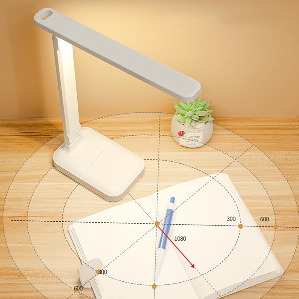 Lampada da scrivania a LED Garvee, 3 livelli di luminosità regolabili, protezione per gli occhi, ricarica USB, portatile, design pieghevole, lampada da comodino per camera da letto, bianca