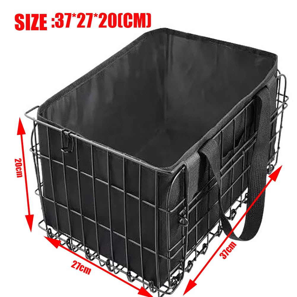 Cestino posteriore per bicicletta Garvee con borsa staccabile, pieghevole, in metallo, con foglio riflettente per la spesa all'aperto, nero