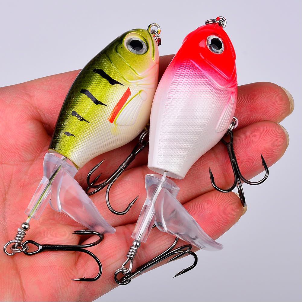 Set di esche da pesca Garvee Topwater, 5 pezzi, ami BKK, popper per acqua dolce e salata, 8 cm, 11,5 g, coda rotante