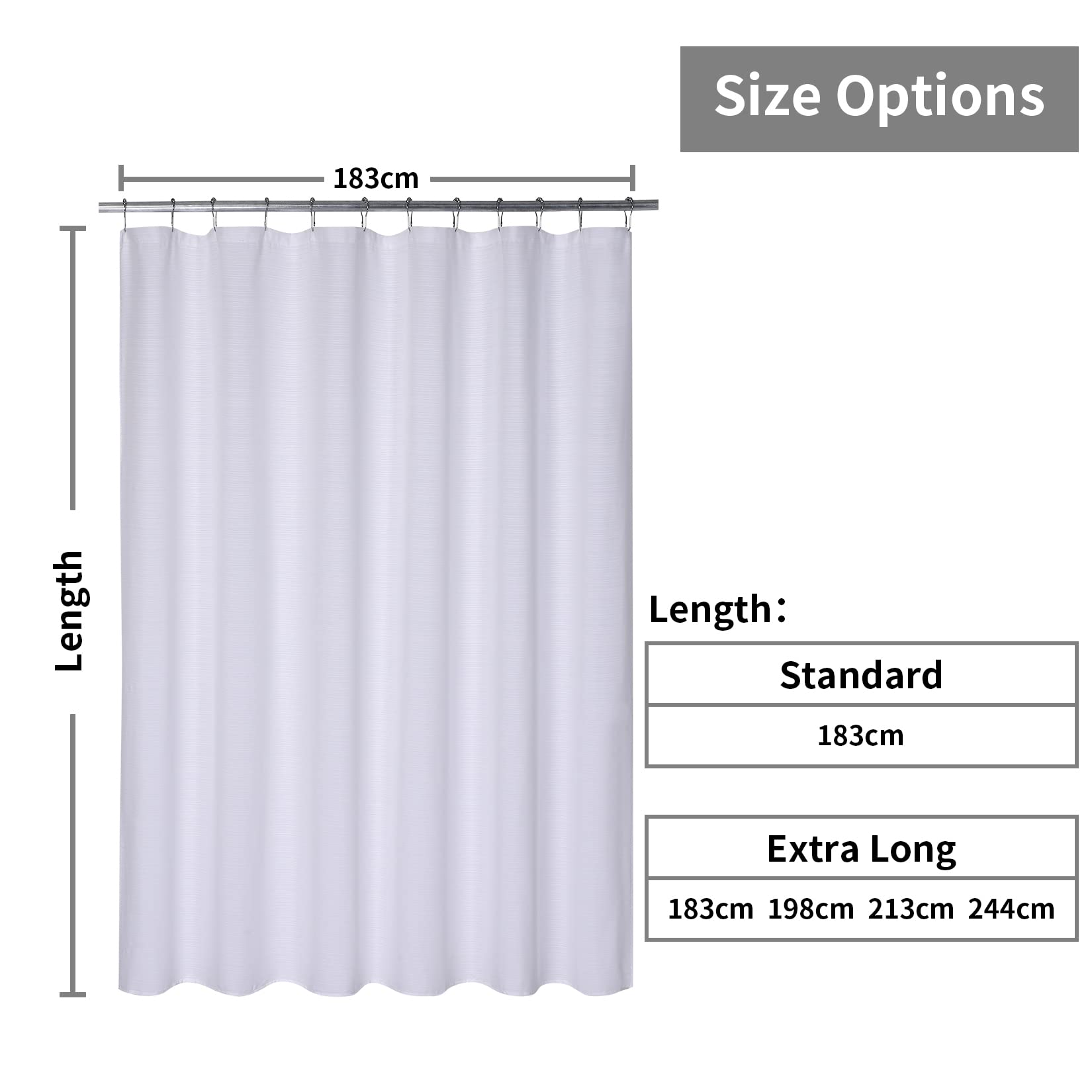 GARVEE Tenda da doccia bianca extra lunga 183x244 cm impermeabile con orlo morbido e intricato per bagno, doccia e vasca da bagno