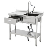Garvee Lavello in Acciaio Inox Multifunzionale con Rubinetto Estraibile, Cassetto Sinistro, 99x36x84CM, Ideale per Lavanderia e Garage, Acciaio Inox