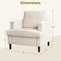 Poltrona Garvee Mid-Century in tessuto di lino traspirante, morbida imbottitura, gambe in legno massello. Per soggiorno e ufficio, design moderno, versatile, beige.