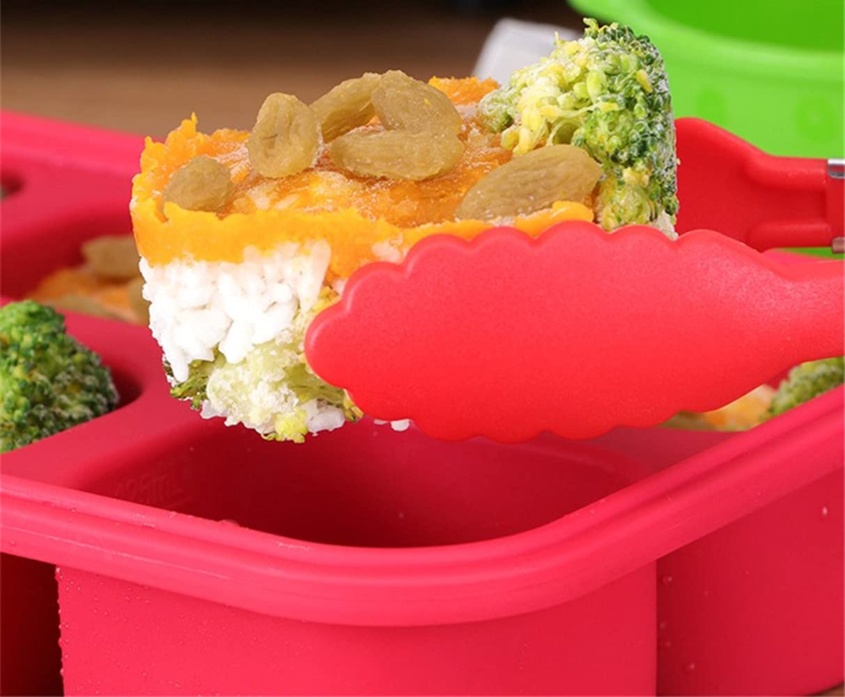 Vassoio per congelatore in silicone Garvee a 4 celle per zuppe, brodo e salse, 4 cubetti con coperchi, conservazione degli alimenti, rosso
