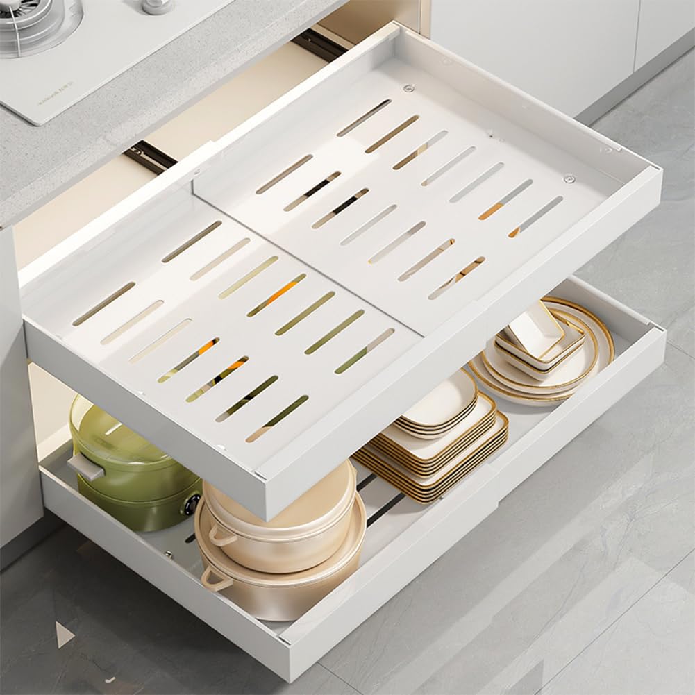 Garvee Organizer per cassetti, resistente, estensibile, in acciaio al carbonio, regolabile, per cucina e bagno