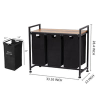 Garvee Cesto portabiancheria con 3 tasche rimovibili, contenitore per bagno e camera da letto, 130 l, tessuto Oxford e metallo in legno