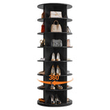 Torre portascarpe girevole Garvee a 7 ripiani in robusto MDF per corridoio e camera da letto, 23x23x64 cm, nero, salvaspazio - Nero