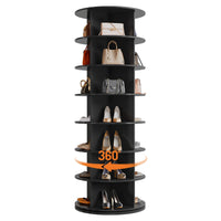 Torre portascarpe girevole Garvee a 7 ripiani in robusto MDF per corridoio e camera da letto, 23x23x64 cm, nero, salvaspazio