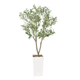 Garvee Albero d'Olivo Artificiale 152 cm con Tronco in Legno Naturale, Vaso Bianco 40 cm, Decorazione Casa e Ufficio