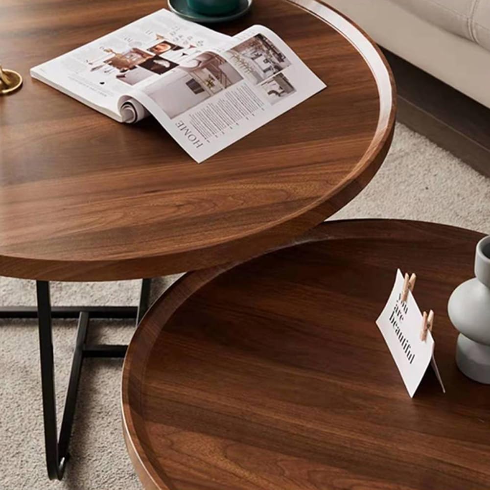 Tavolino da caffè impilabile Garvee, set di 2, rotondo, con piedini antiscivolo, per soggiorno e ufficio, 28x18 e 20x15 pollici, marrone