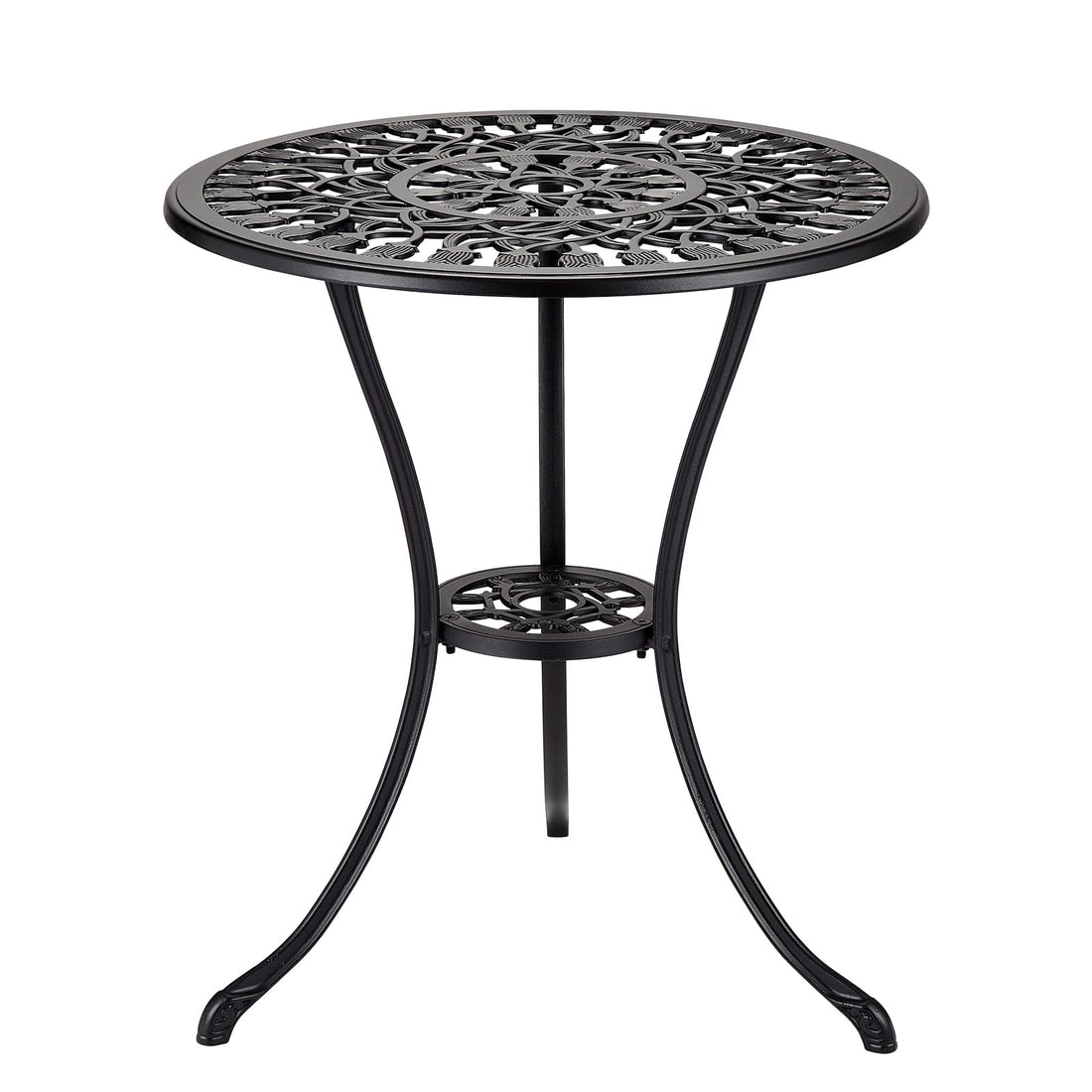Tavolo da bistrot da esterno Garvee da 24" in ghisa rotonda con foro per ombrellone da 2" per balcone e giardino, nero