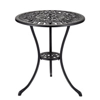 Tavolo da bistrot da esterno Garvee da 24" in ghisa rotonda con foro per ombrellone da 2" per balcone e giardino, nero