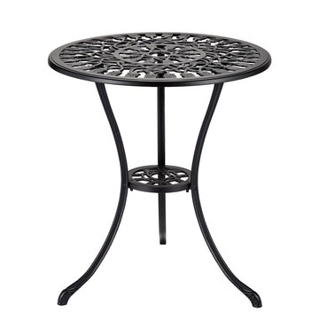 Tavolo da bistrot da esterno Garvee da 24" in ghisa rotonda con foro per ombrellone da 2" per balcone e giardino, nero